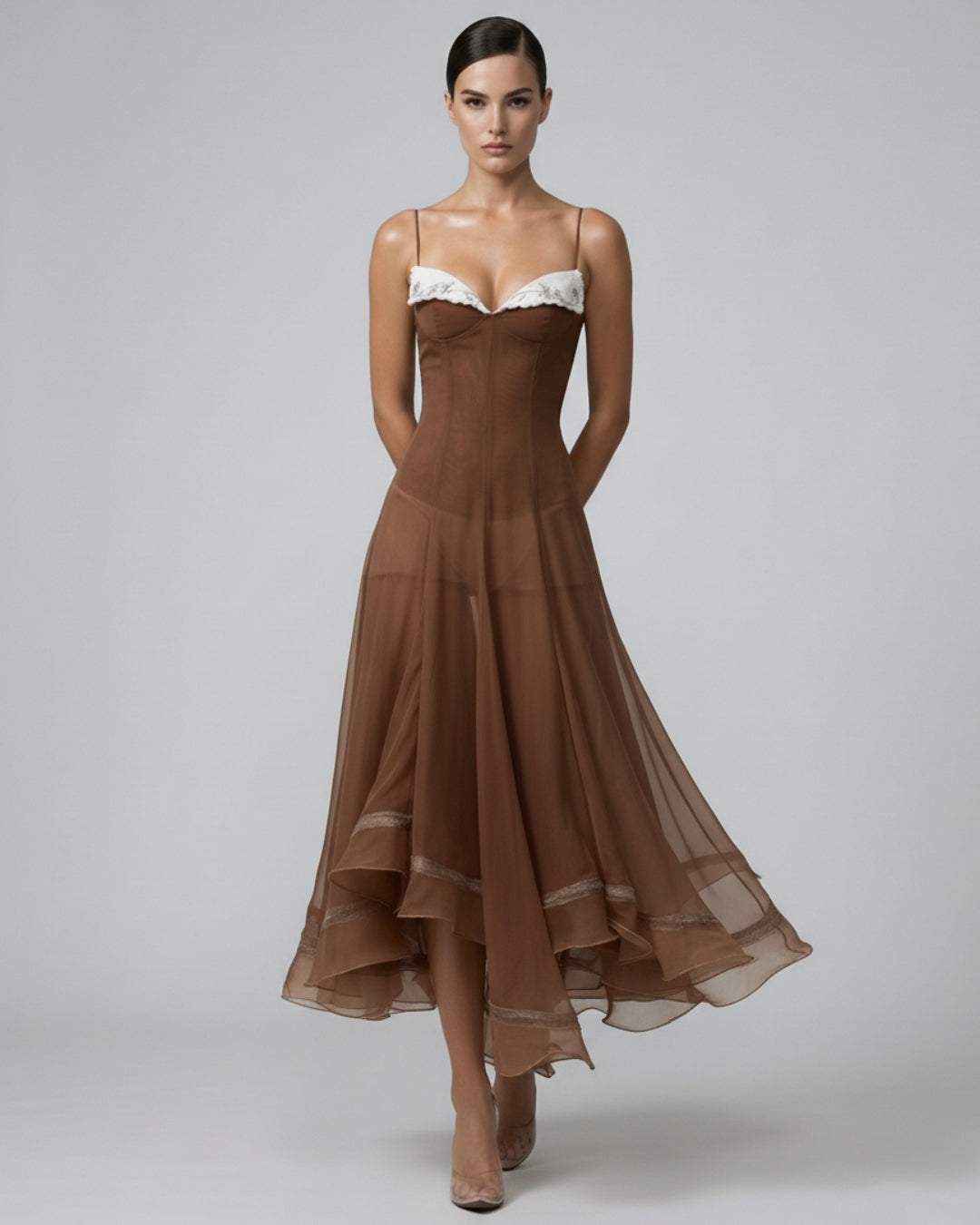 Anais Brown Midi Dress for Ladies, Brown Prom Dress, brown midi dress​, brown dress ladies​, summer dress