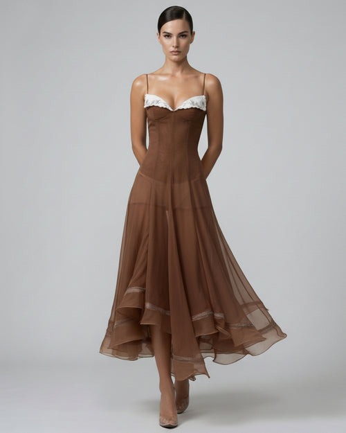 Anais Brown Midi Dress for Ladies, Brown Prom Dress, brown midi dress​, brown dress ladies​, summer dress