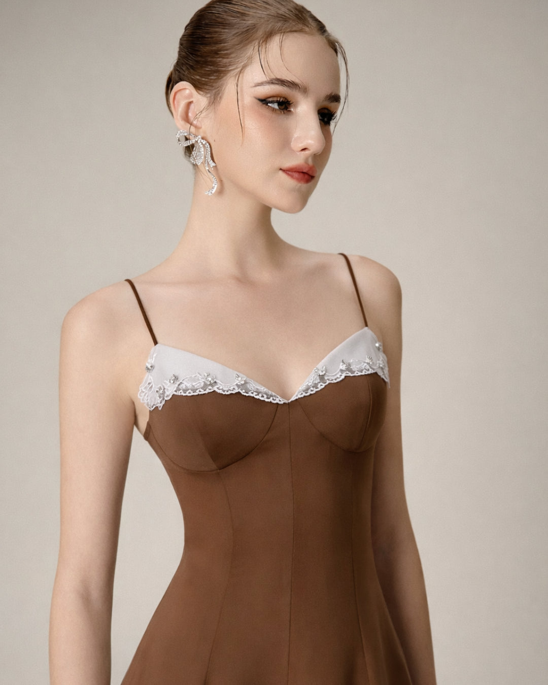 Anais Brown Midi Dress, brown wedding guest dress, brown dress ladies​, brown prom dress