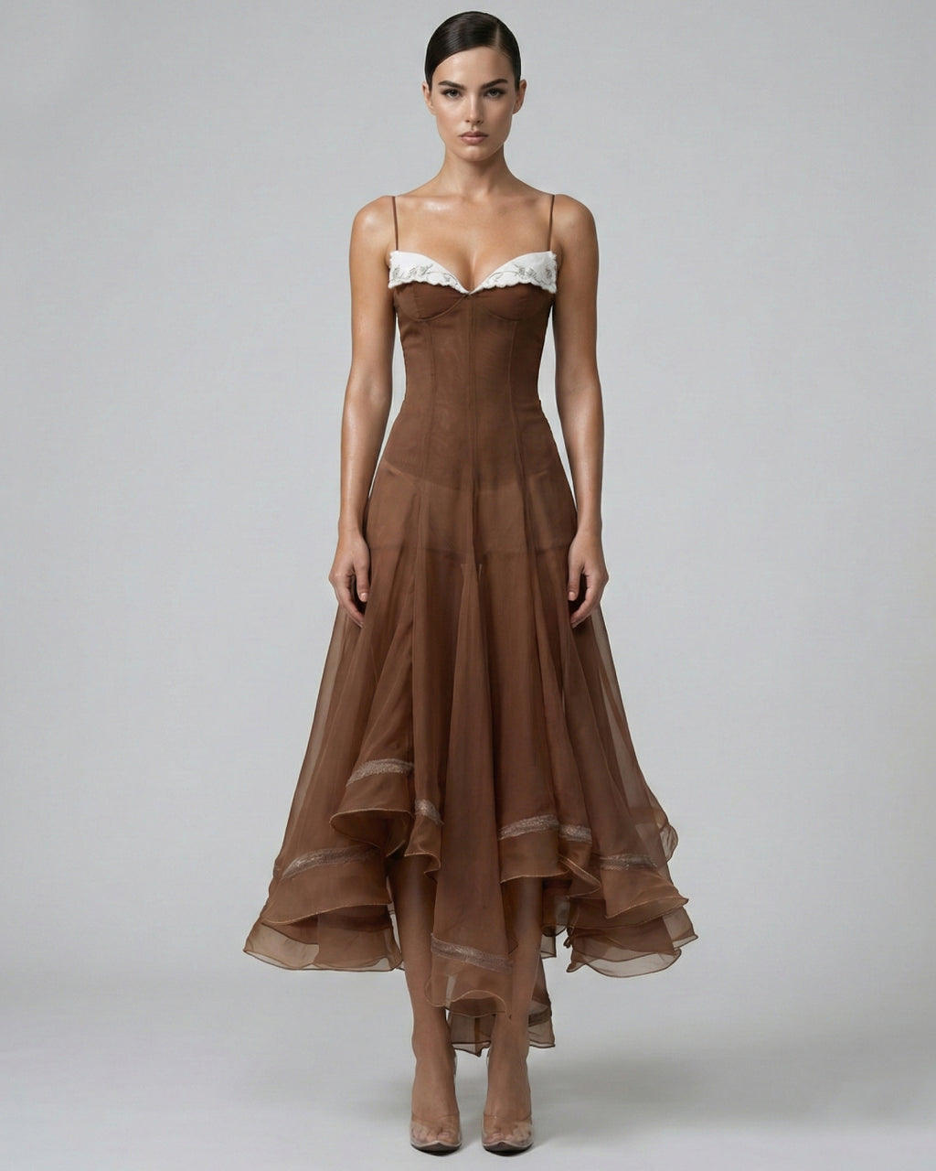 Anais Brown Midi Dress for Ladies, Brown Prom Dress, brown midi dress​, brown dress ladies​, summer dress
