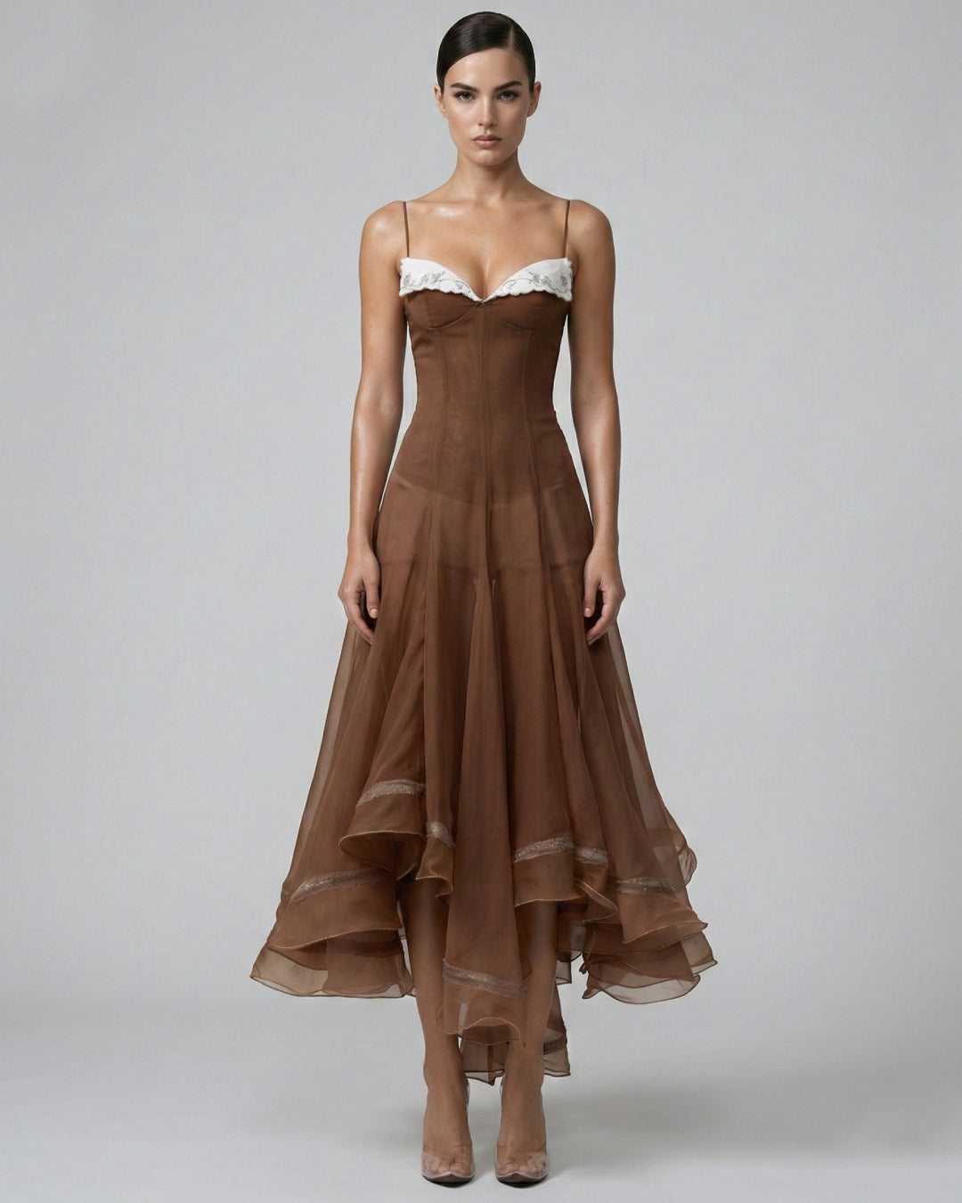 Anais Brown Midi Dress for Ladies, Brown Prom Dress, brown midi dress​, brown dress ladies​, summer dress