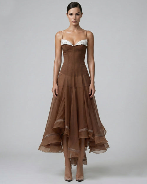 Anais Brown Midi Dress for Ladies, Brown Prom Dress, brown midi dress​, brown dress ladies​, summer dress