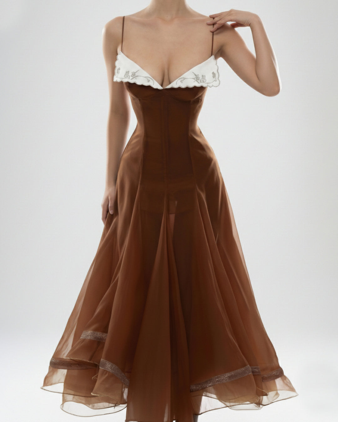 Anais Brown Midi Dress for Ladies, brown dress women, brown formal dress​