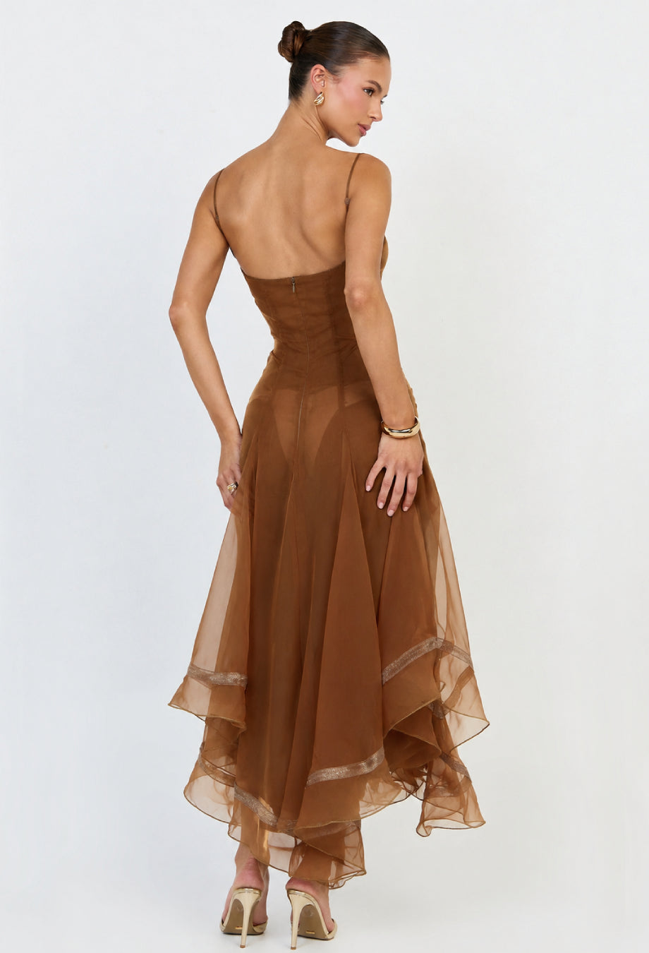 Anais Brown Midi Dress for Ladies, brown dress women, brown formal dress​
