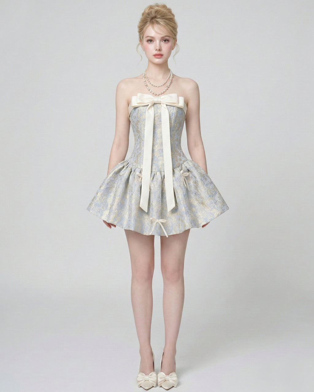 Analeigh Pink Multi Floral Blue Mini Dress, vietnamese dress, blue mini dress​, light blue mini dress
