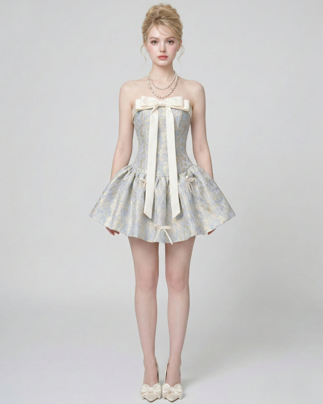 Analeigh Pink Multi Floral Blue Mini Dress, vietnamese dress, blue mini dress​, light blue mini dress