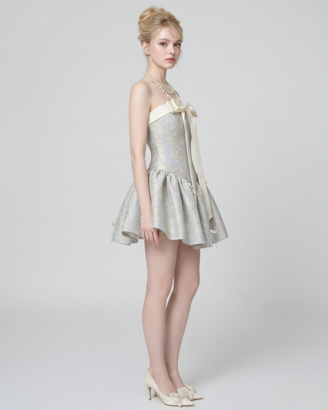 Analeigh Pink Multi Floral Blue Mini Dress, vietnamese dress, blue mini dress​, light blue mini dress