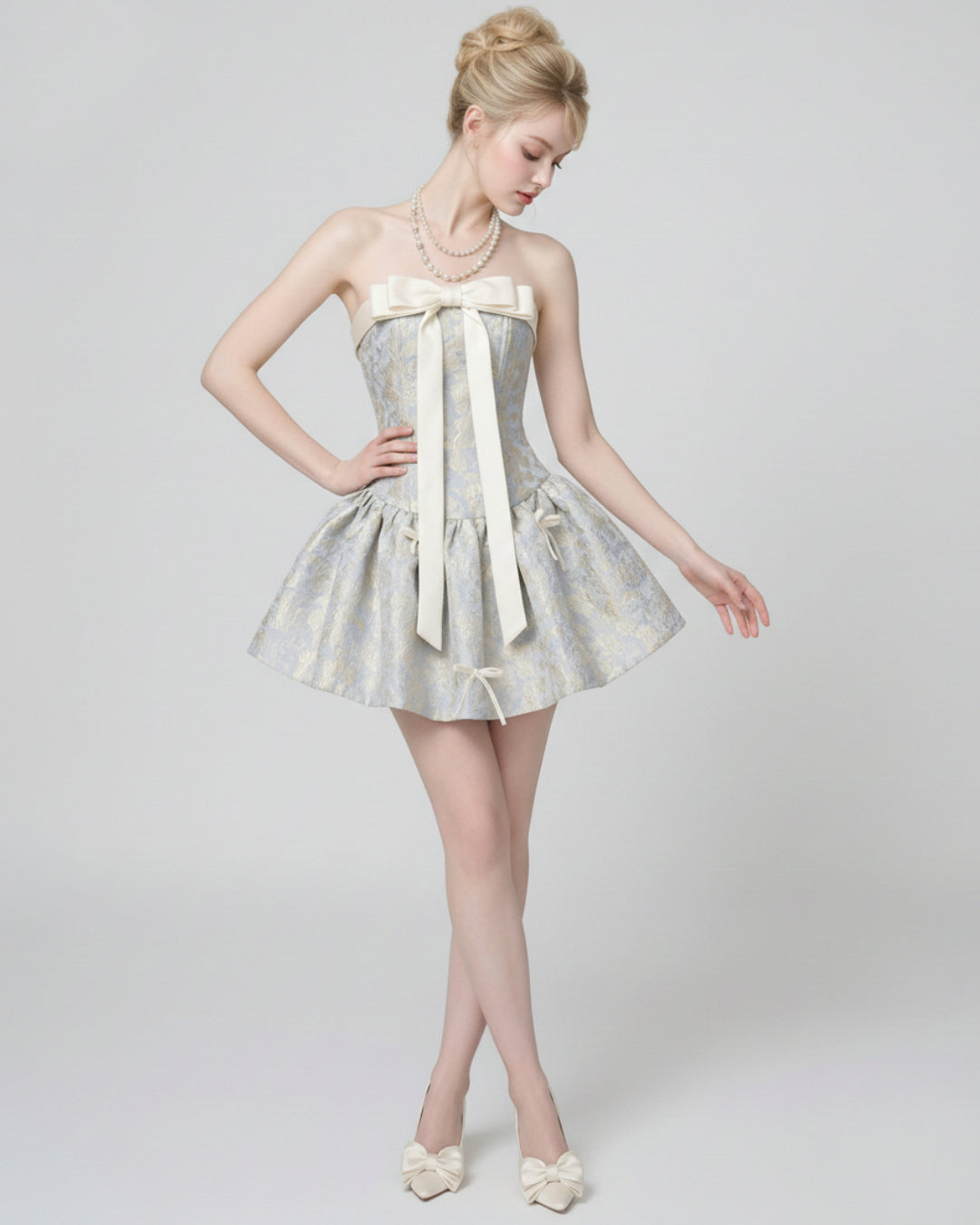 Analeigh Pink Multi Floral Blue Mini Dress, vietnamese dress, blue mini dress​, light blue mini dress