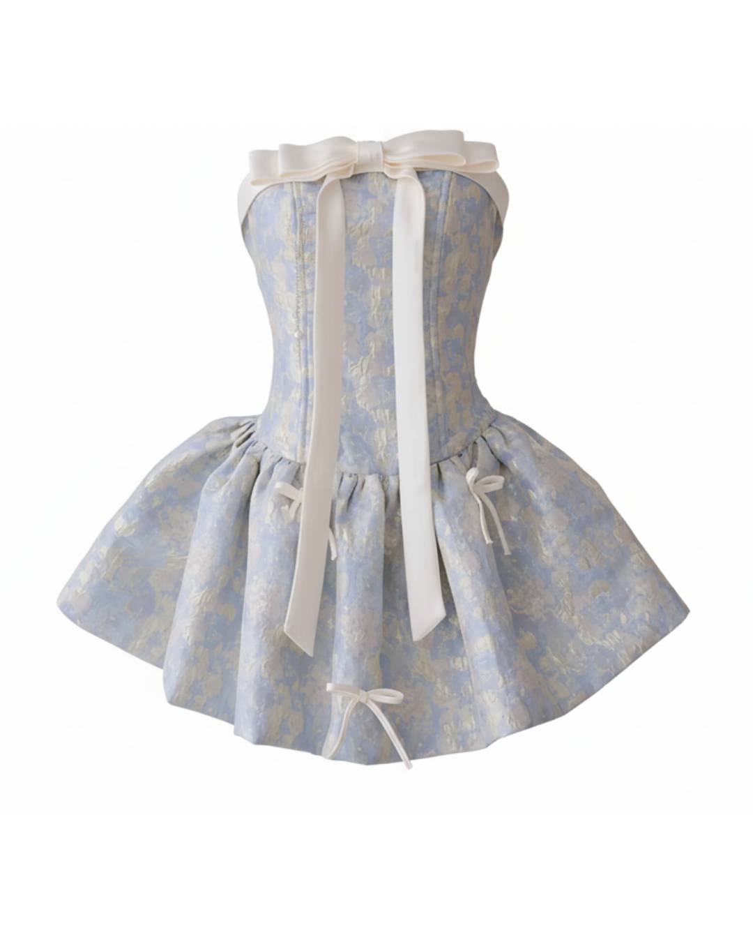 Analeigh Pink Multi Floral Blue Mini Dress, vietnamese dress, blue mini dress​, light blue mini dress