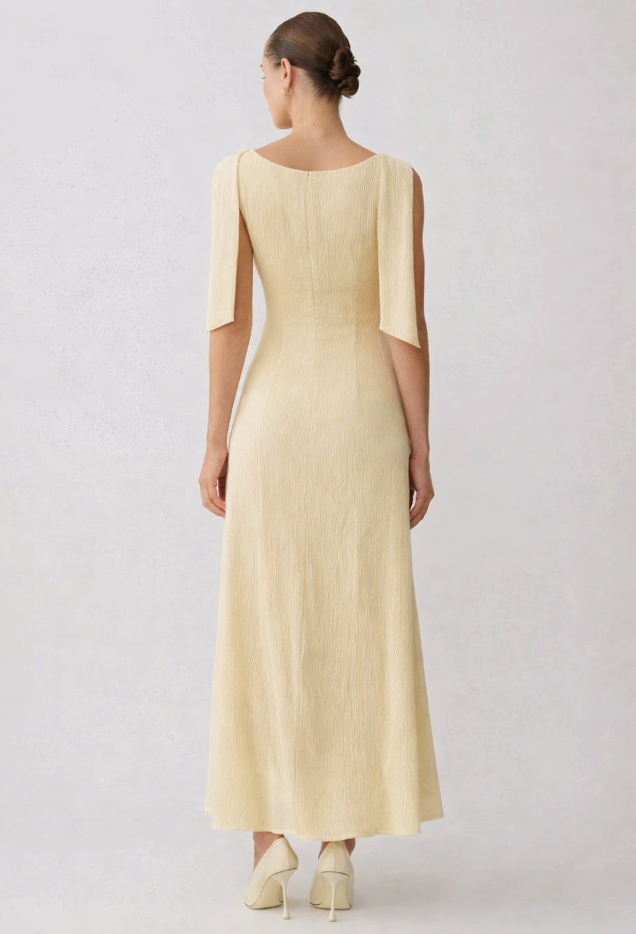 Anastasia Light yellow A-line Midi Dress, butter yellow midi dress​, yellow midi dress