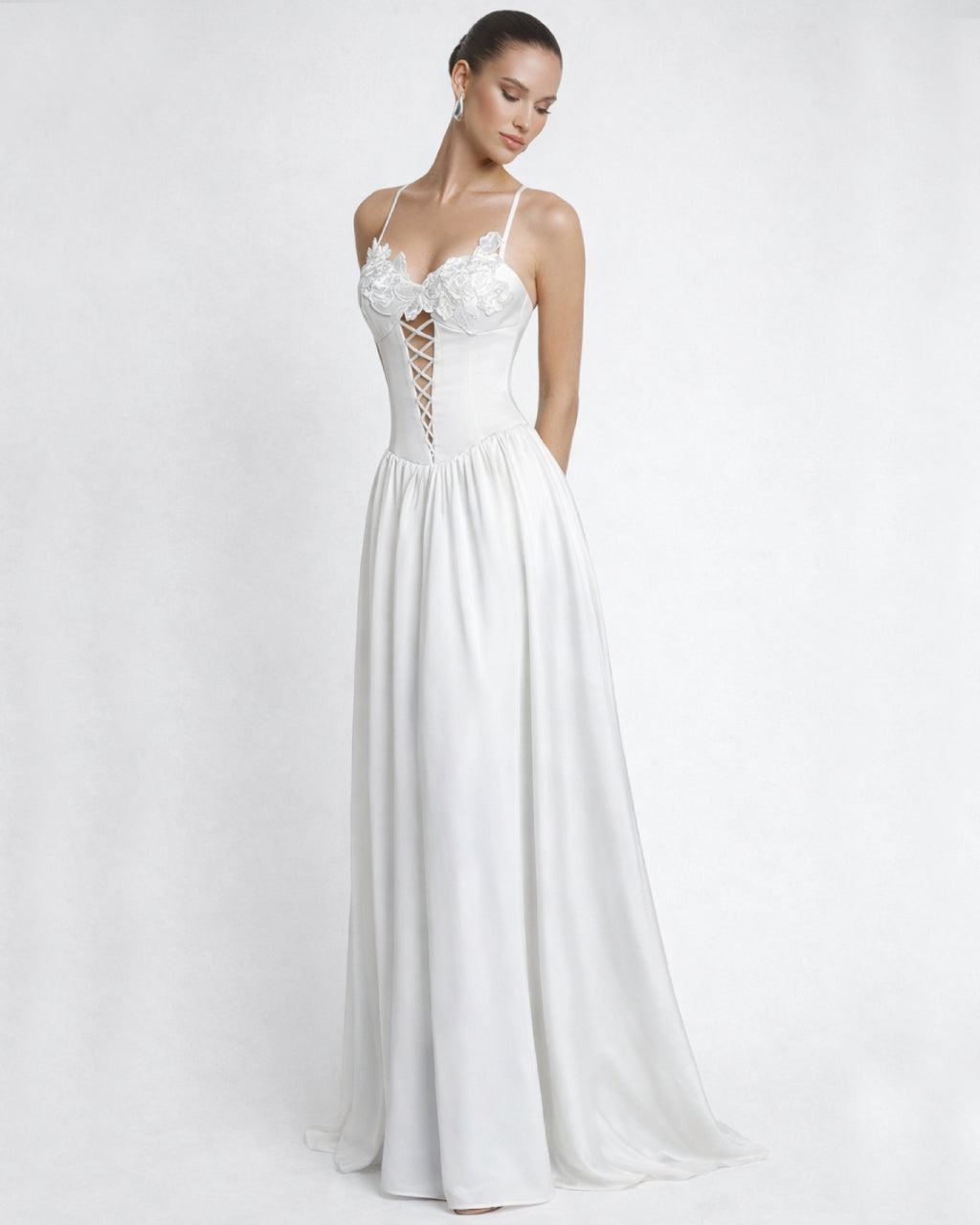Anastelle White Satin Maxi Dress, white satin maxi dress​, maxi satin dress​, satin maxi dress white​, pleated satin maxi dress
