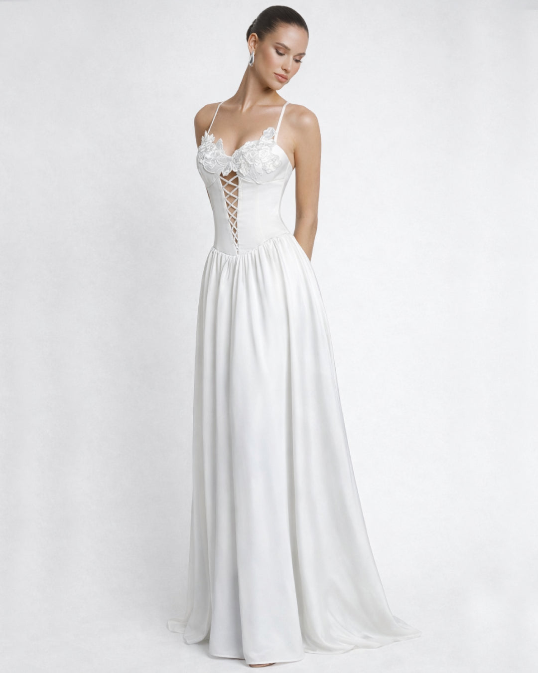 Anastelle White Satin Maxi Dress, white satin maxi dress​, maxi satin dress​, satin maxi dress white​, pleated satin maxi dress