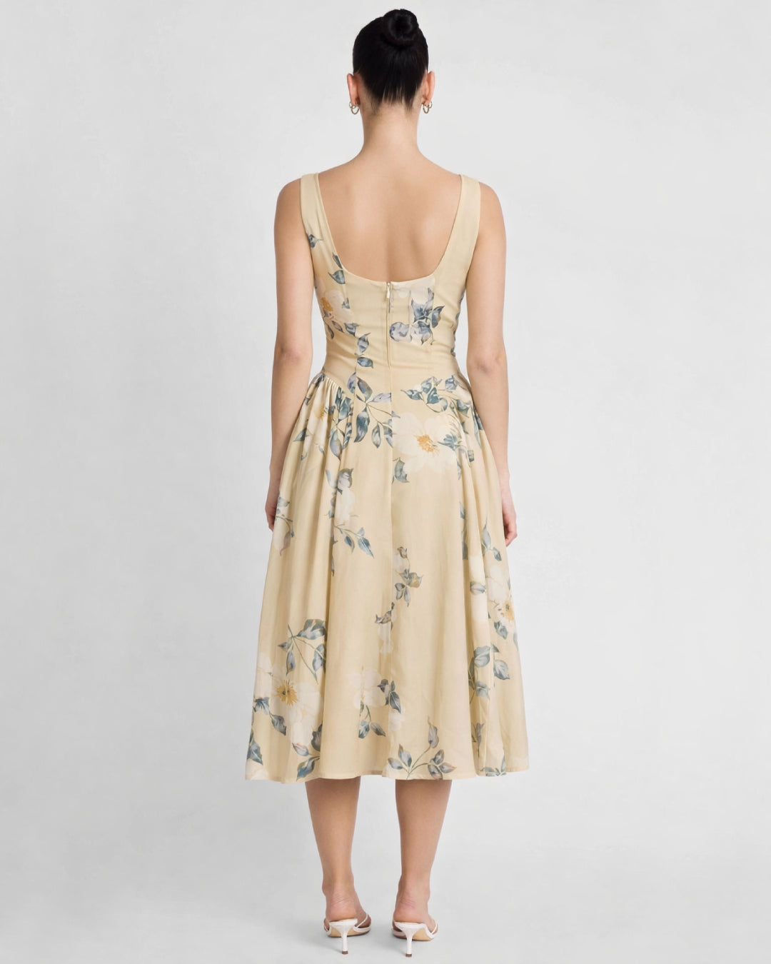 Anelis Floral Chiffon Midi Dress, yellow vintage dress, vintage yellow prom dress​