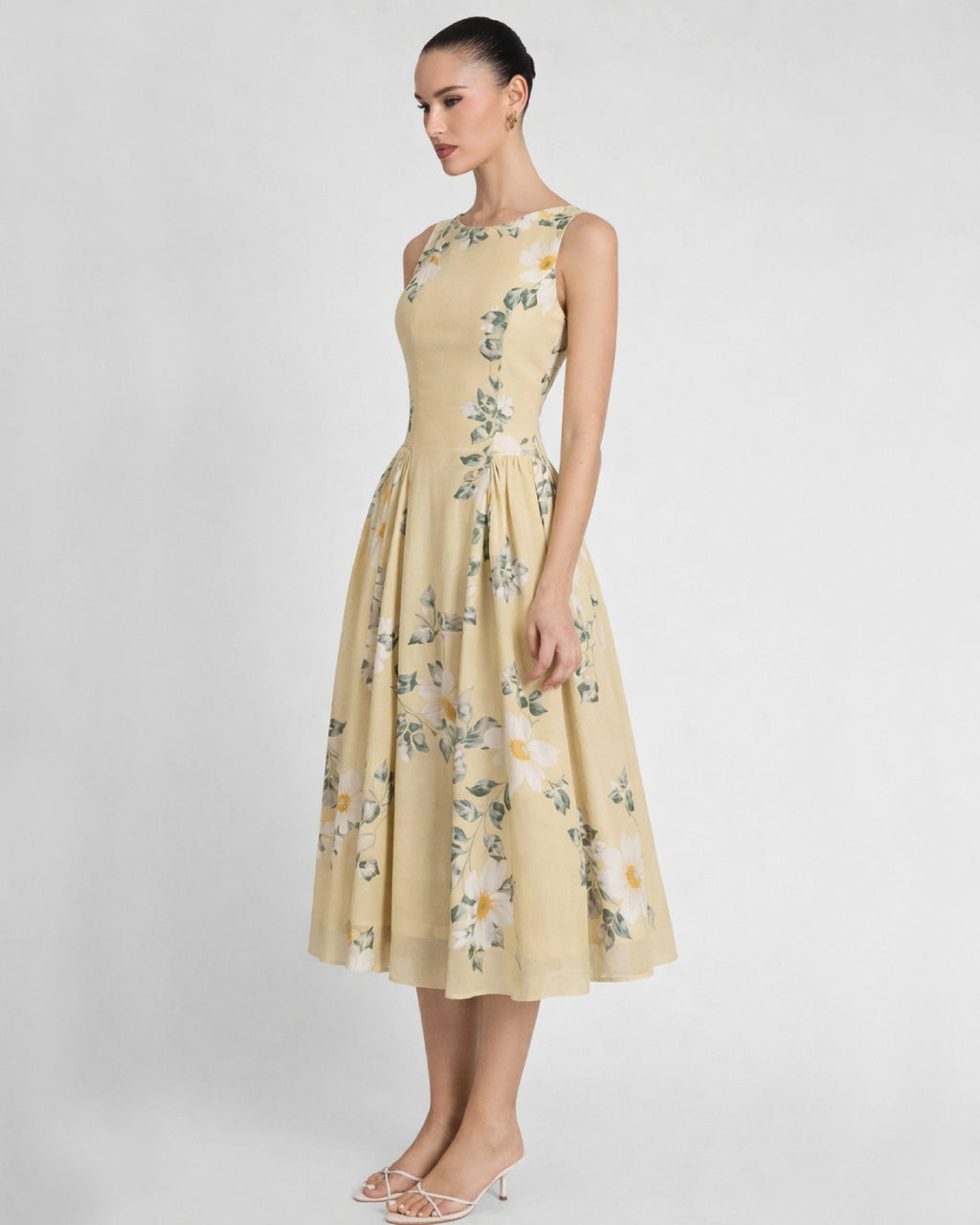 Anelis Floral Chiffon Midi Dress, yellow vintage dress, vintage yellow prom dress​