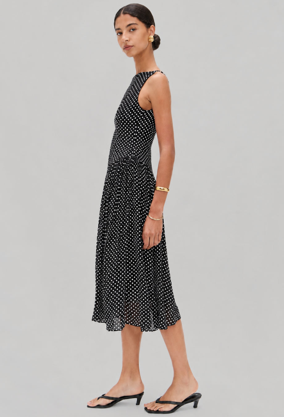 Anelis Micro Polka Dot Midi Dress in Black, vintage prom dress​, night dress vintage​