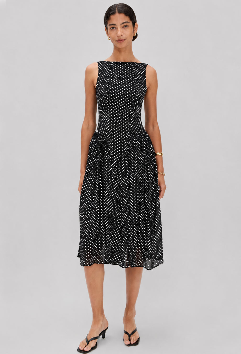 Anelis Micro Polka Dot Midi Dress in Black, vintage dress​, dress vintage wedding​