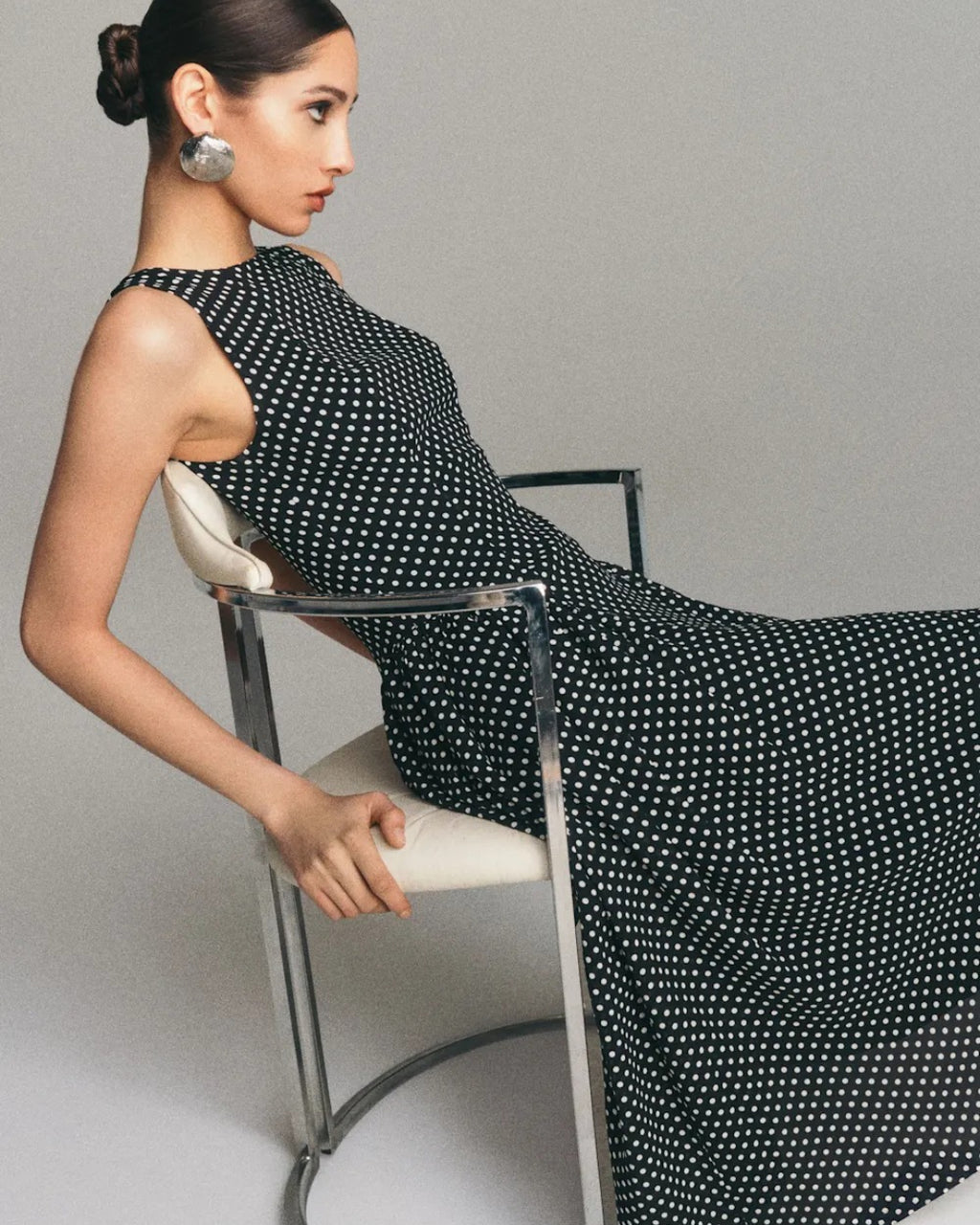 Anelis Micro Polka Dot Midi Dress in Black, vintage prom dress​, night dress vintage​