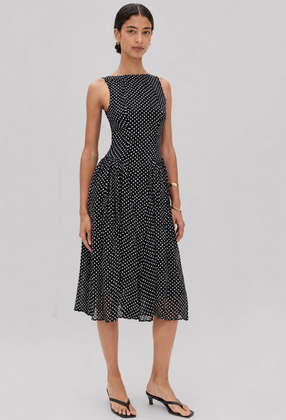 Anelis Micro Polka Dot Midi Dress in Black, vintage dress​, dress vintage wedding​