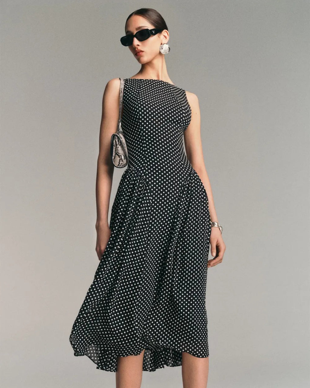 Anelis Micro Polka Dot Midi Dress in Black, vintage dress​, dress vintage wedding​