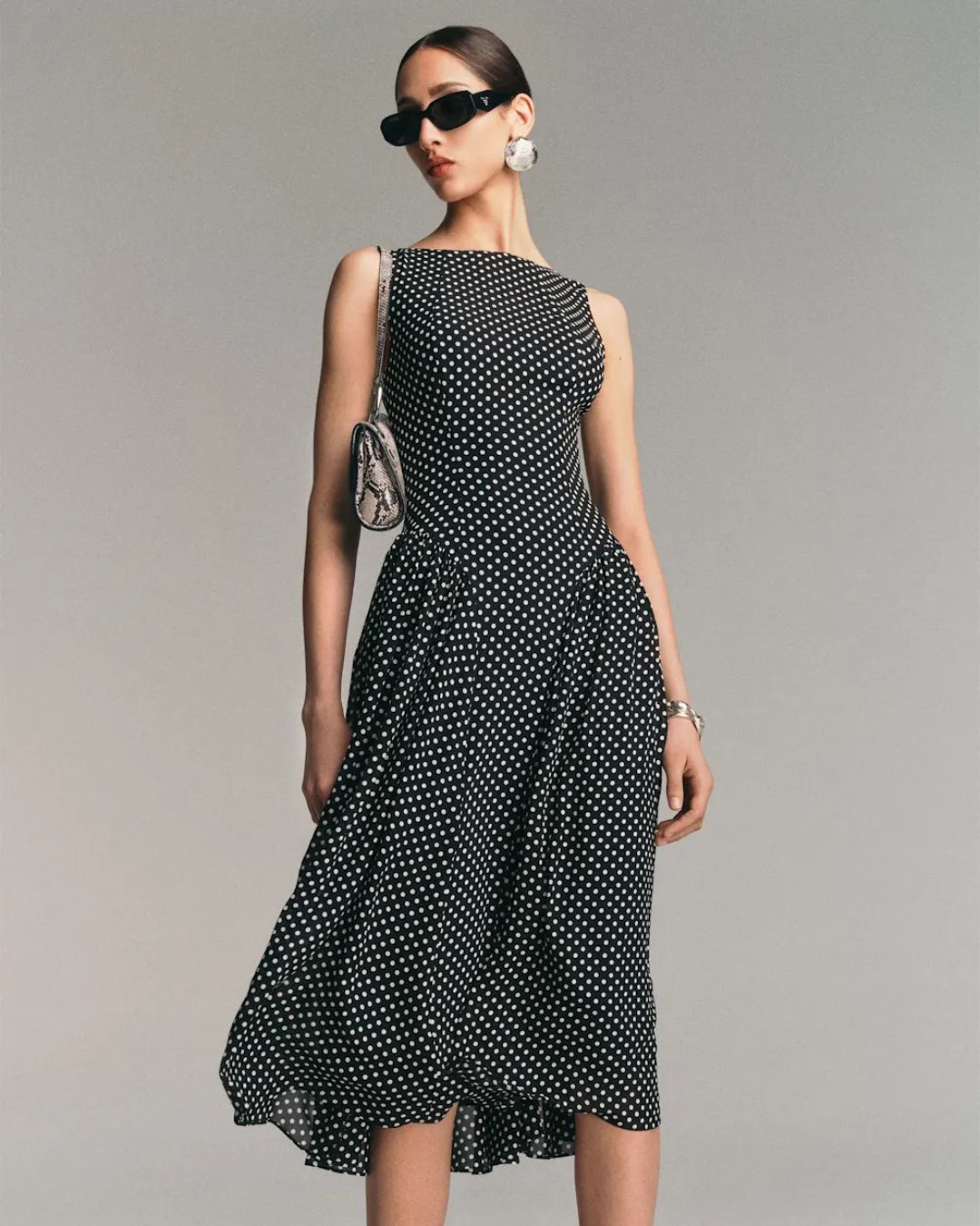 Anelis Micro Polka Dot Midi Dress in Black, vintage dress​, dress vintage wedding​