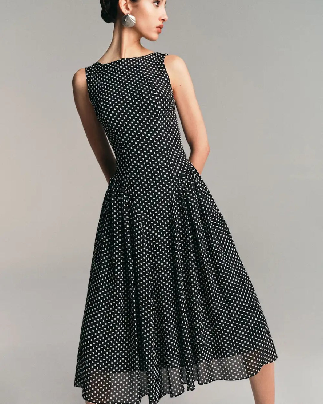 Anelis Micro Polka Dot Midi Dress in Black, vintage dress​, dress vintage wedding​