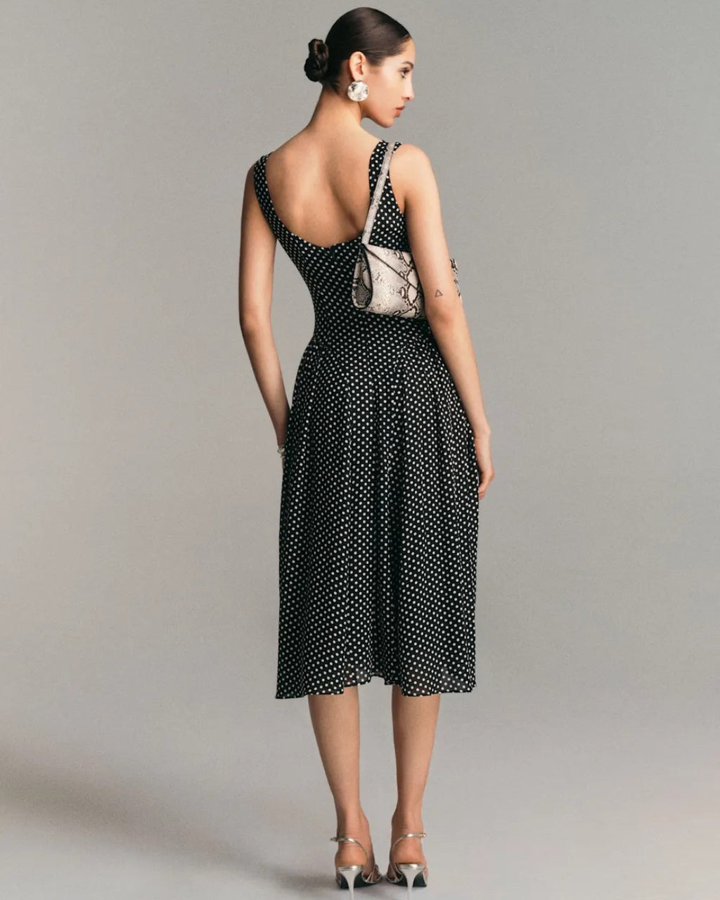 Anelis Micro Polka Dot Midi Dress in Black, vintage dress​, dress vintage wedding​