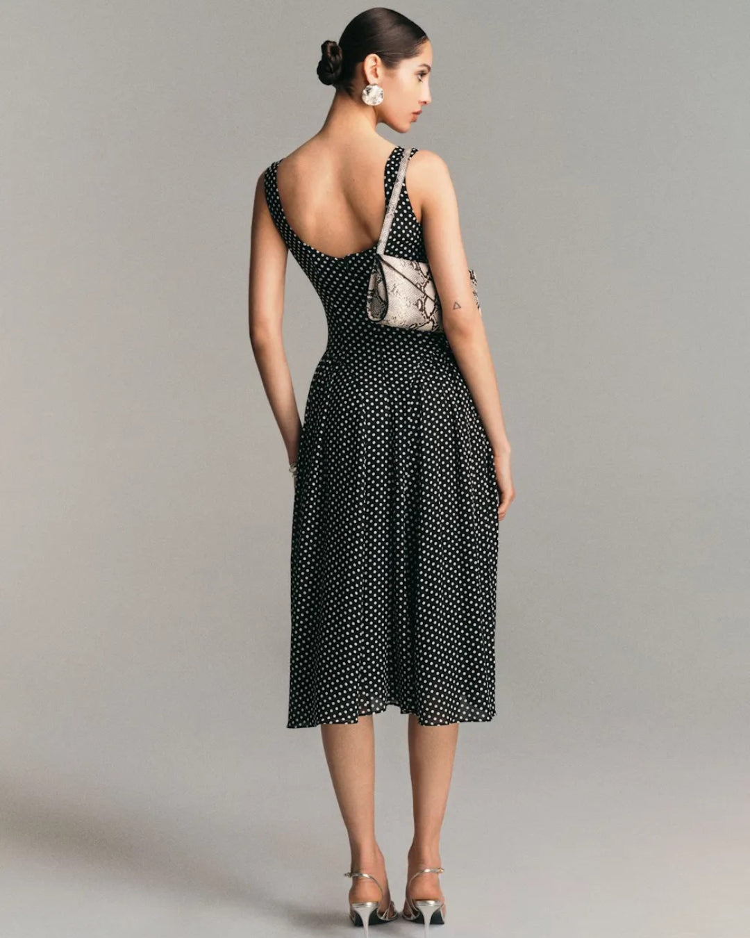 Anelis Micro Polka Dot Midi Dress in Black, vintage dress​, dress vintage wedding​