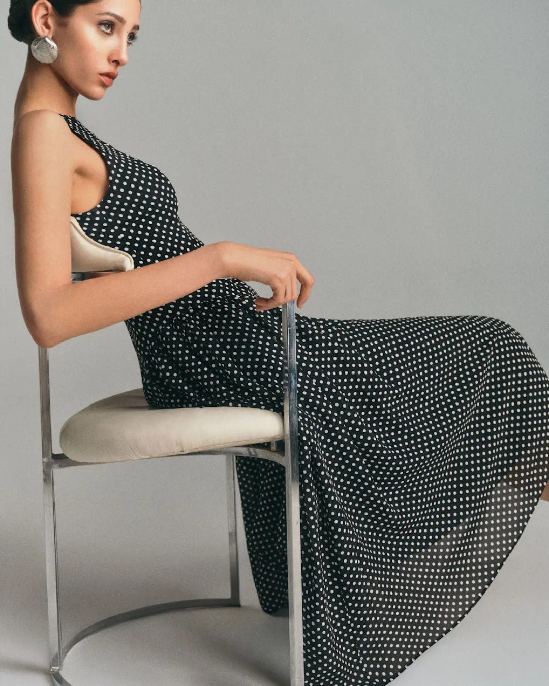 Anelis Micro Polka Dot Midi Dress in Black, vintage prom dress​, night dress vintage​