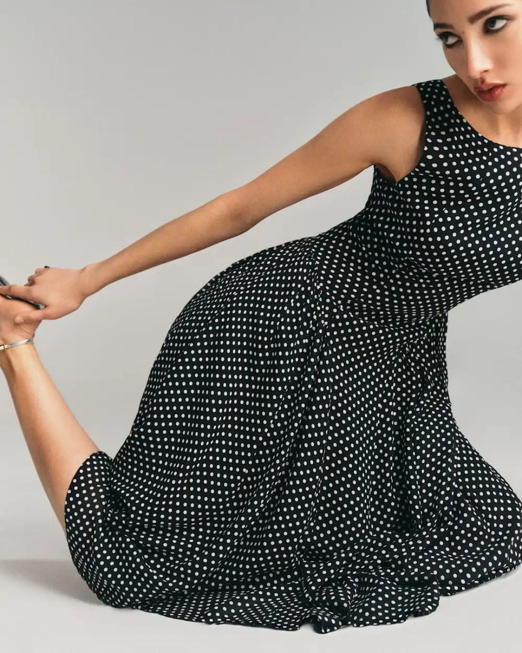 Anelis Micro Polka Dot Midi Dress in Black, vintage prom dress​, night dress vintage​