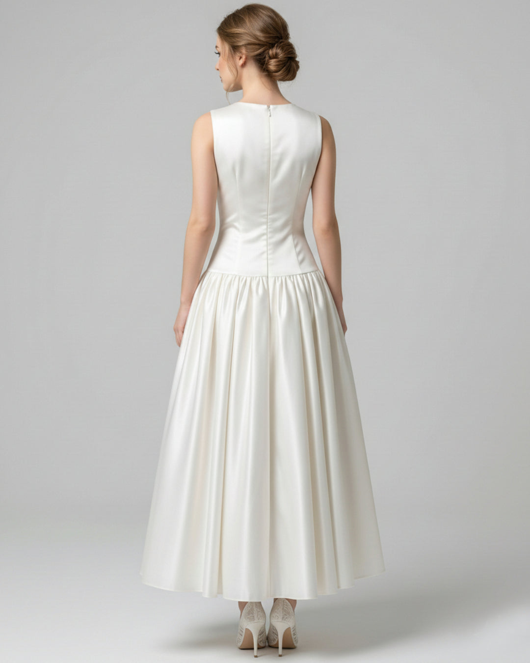 Antonie White Midi Dress with Bow, white bow dress​, white dress with bow, bow white dress​