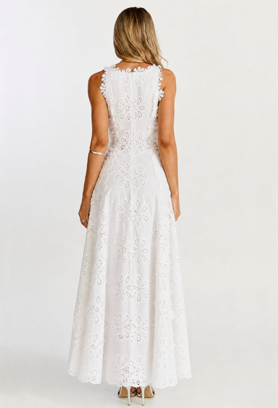 Araminta White Embroidered Midi Dress, long white dress, white summer dress
