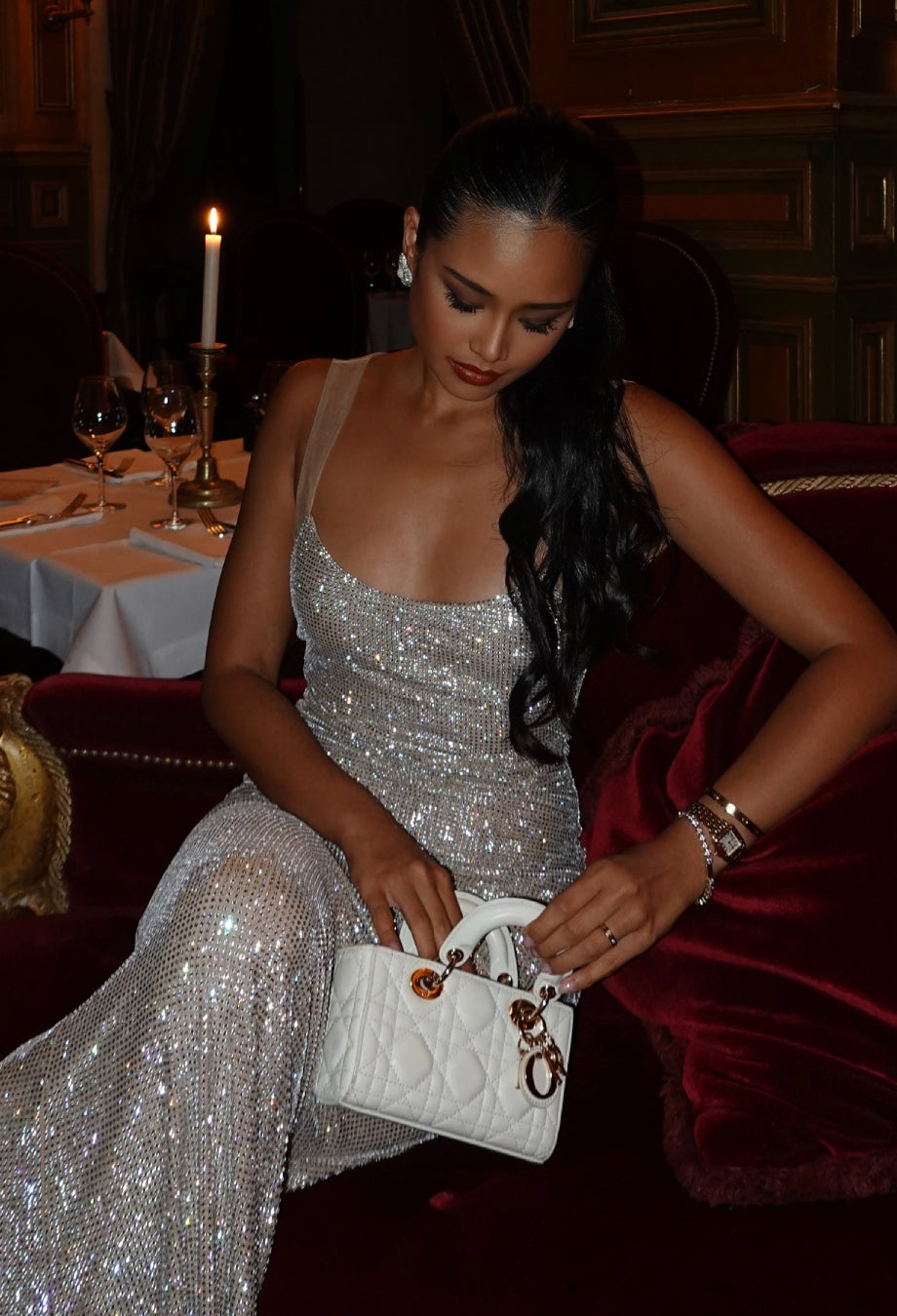 Ariana Sparkly Maxi Dress - Beige