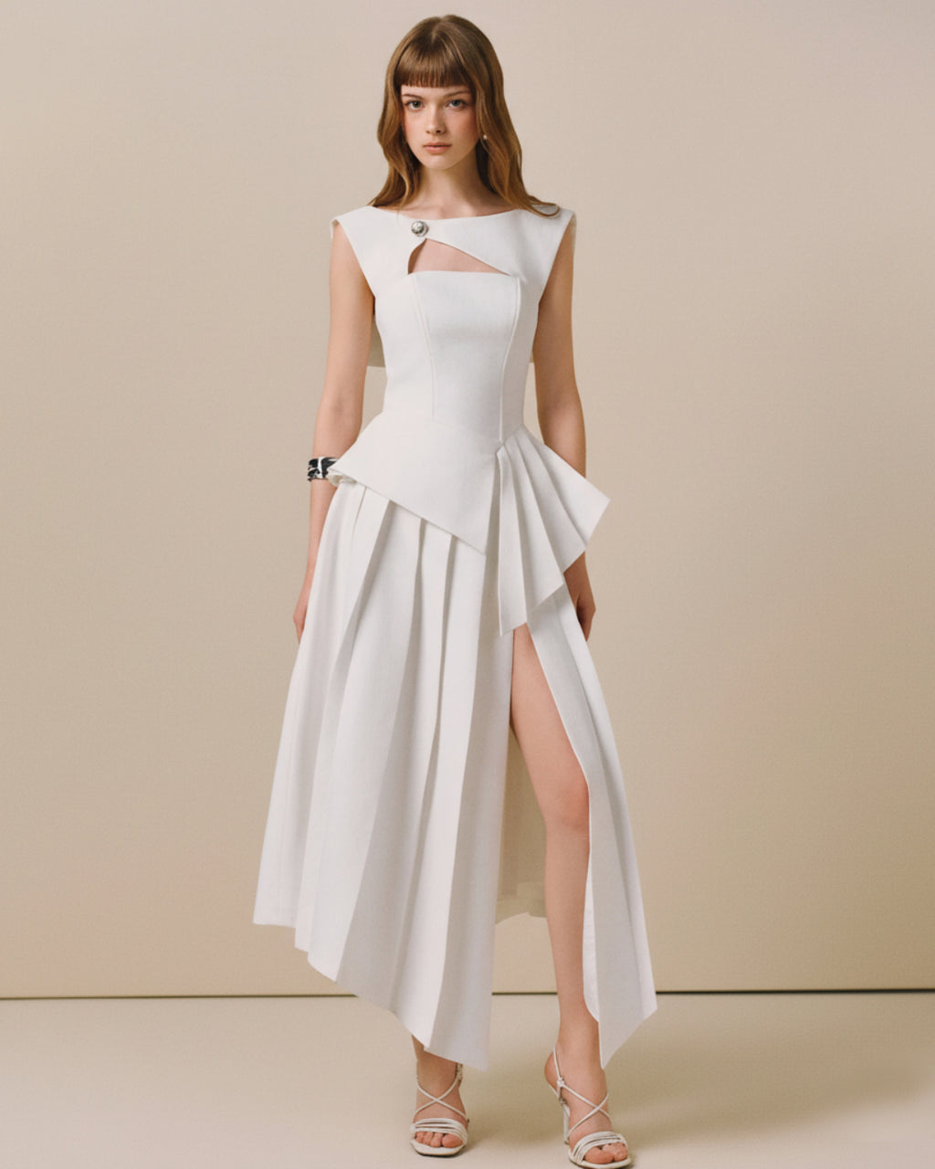 Arista White Midi Dress, Business Lady Dress, business dress women​, business professional dress female