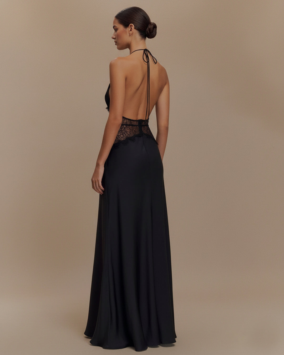 Armelle Black Lace and Satin Maxi Dress, black maxi dress casual, black maxi dress canada, lace maxi dress