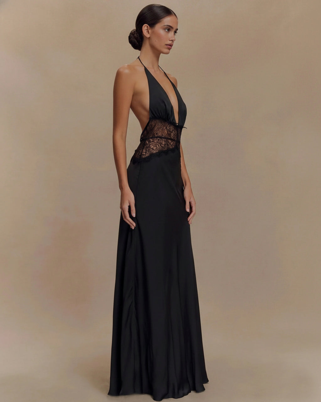 Armelle Black Lace and Satin Maxi Dress, black maxi dress casual, black maxi dress canada, lace maxi dress