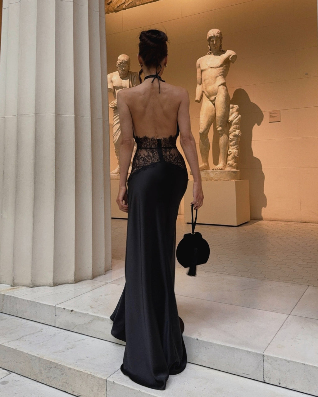 Armelle Black Lace and Satin Maxi Dress, buy a black dress, dress with black