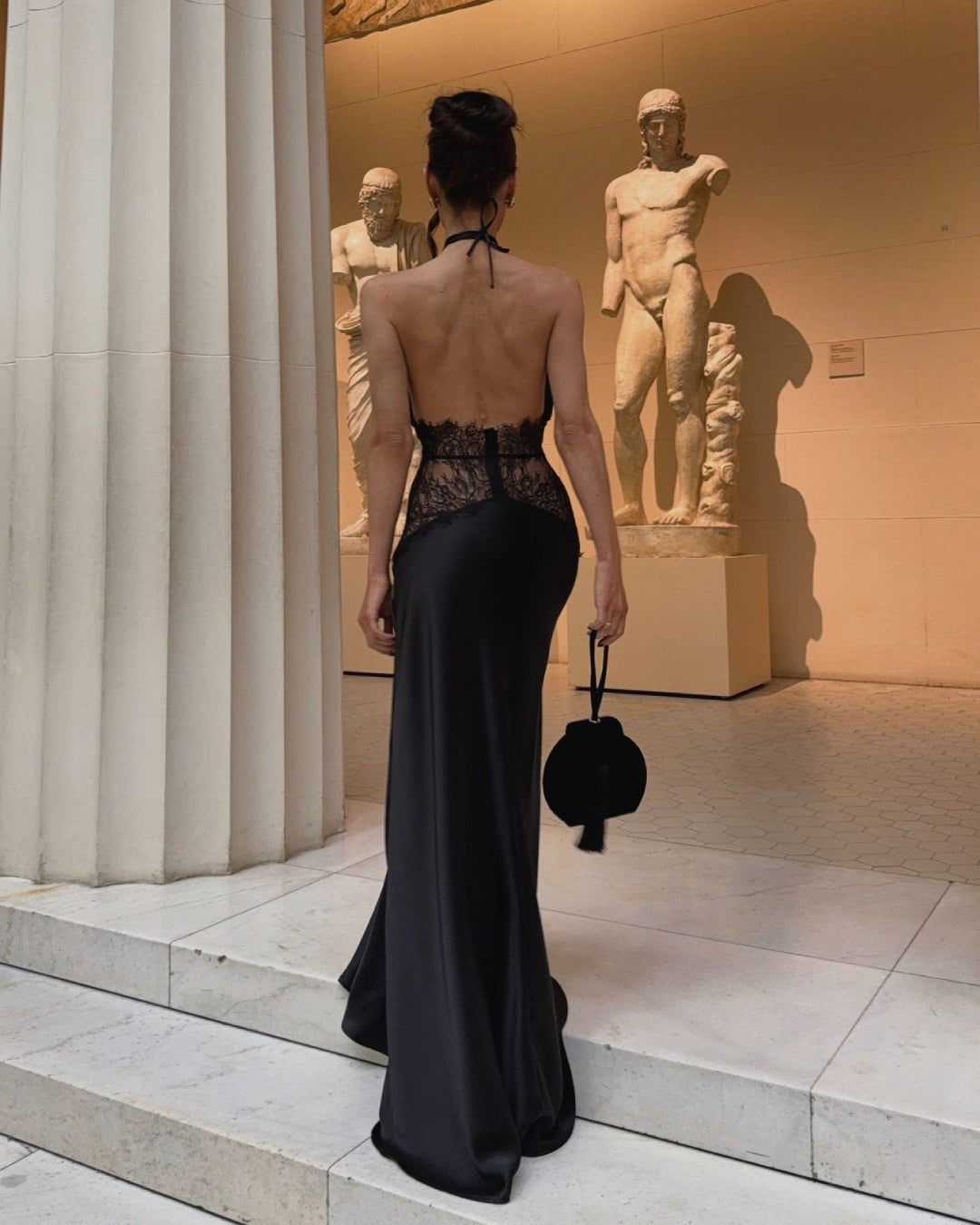 Armelle Black Lace and Satin Maxi Dress, buy a black dress, dress with black