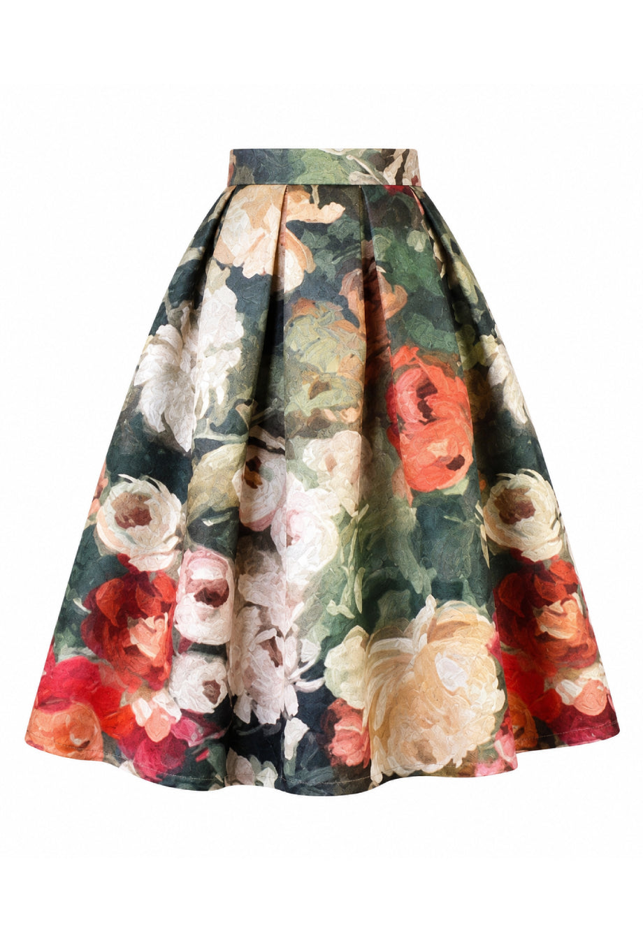 Arwen Green Vintage Floral Midi Skirt, flare skirt dress​, flare midi skirt​, flared skirt pattern