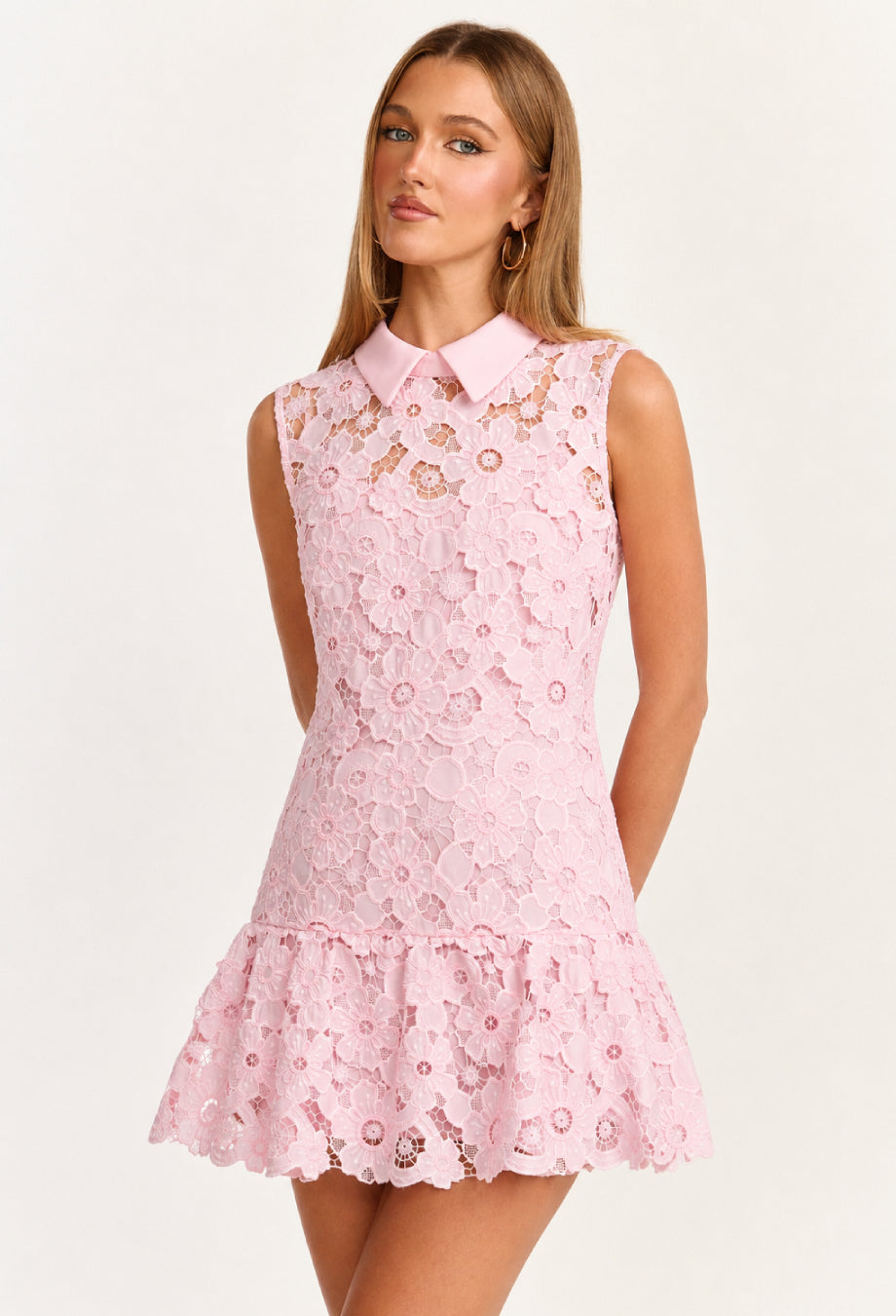Athenea Pink Embroidered Floral Lace Mini Dress, Cute Spring Outfit, floral lace mini dress​