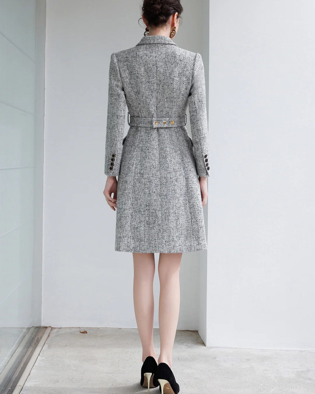 Aubrey Gray Long Sleeve Midi Dress, church dress​, a winter dress​, dressing for canadian winter
