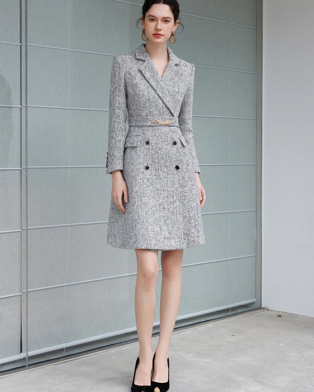 Aubrey Gray Long Sleeve Midi Dress, church dress​, winter dress​