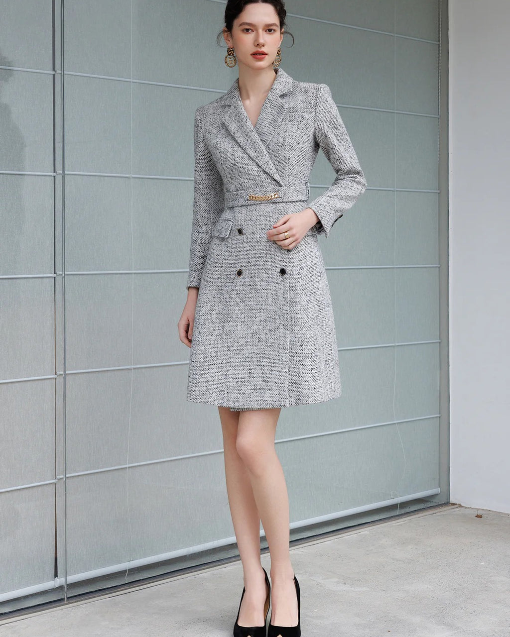 Aubrey Gray Long Sleeve Midi Dress, church dress​, a winter dress​, ladies winter dress​