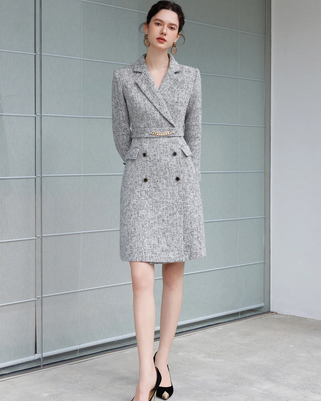 Aubrey Gray Long Sleeve Midi Dress, church dress​, a winter dress​, ladies winter dress​