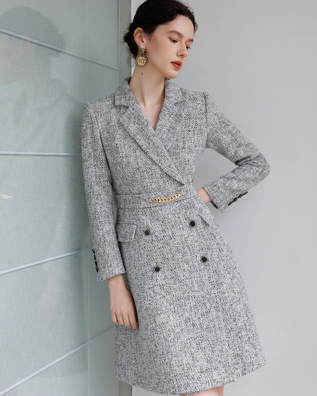 Aubrey Gray Long Sleeve Midi Dress, church dress​, a winter dress​, dressing for canadian winter