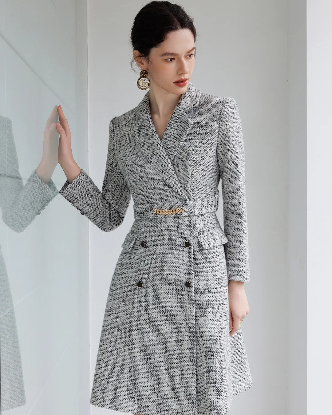 Aubrey Gray Long Sleeve Midi Dress, church dress​, a winter dress​, dressing for canadian winter