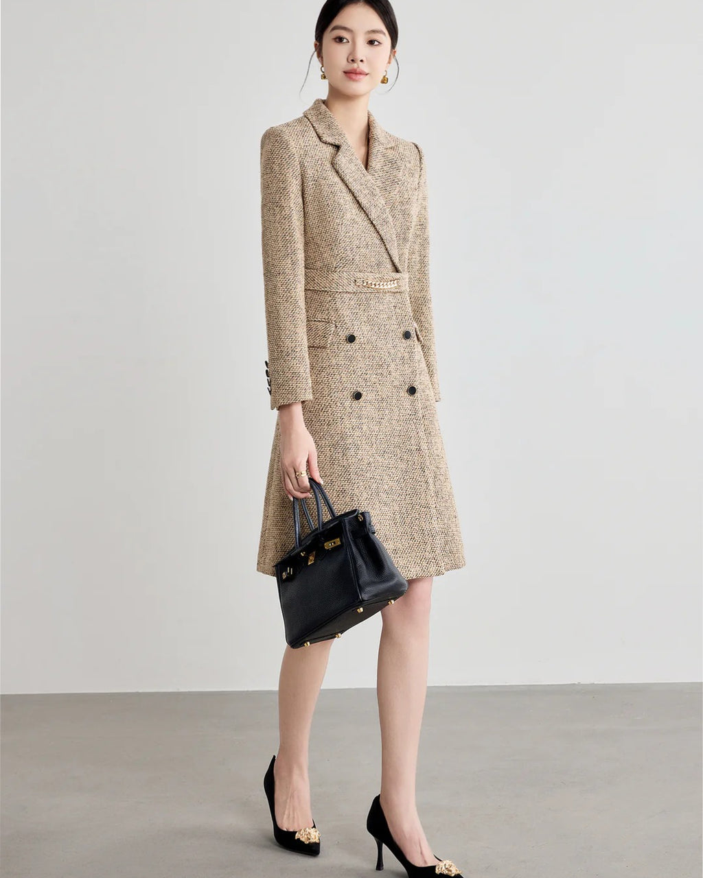 Aubrey Khaki Long Sleeve Midi Dress, church dress​, ladies winter dress​