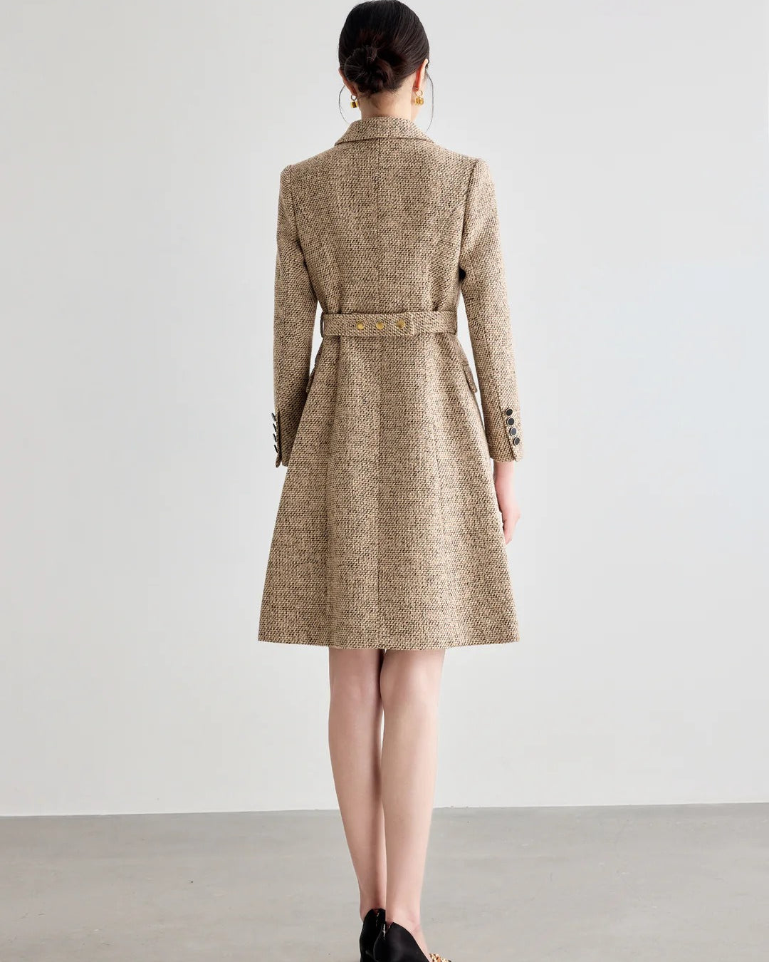 Aubrey Khaki Long Sleeve Midi Dress, church dress​, winter dress suit​