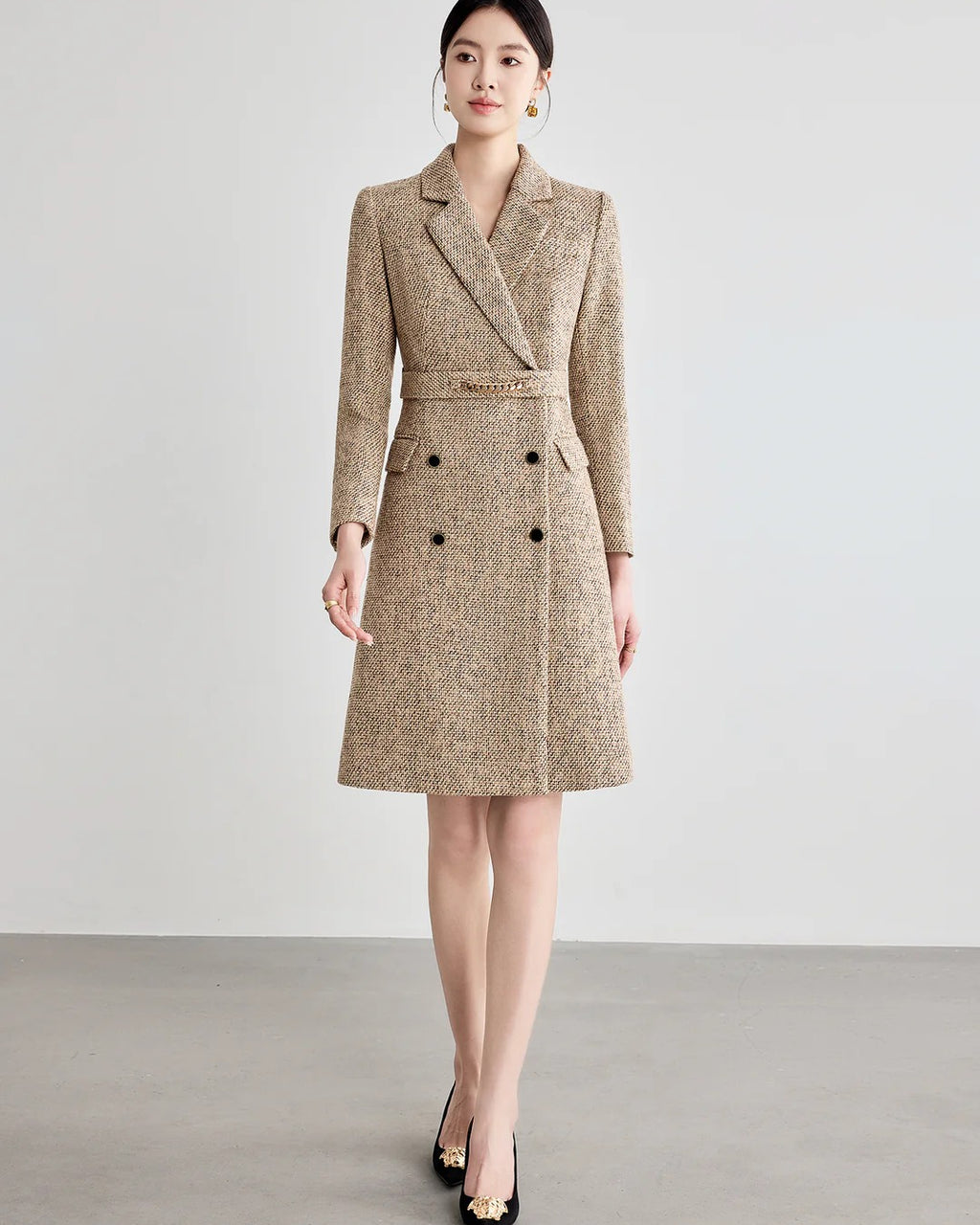 Aubrey Khaki Long Sleeve Midi Dress, church dress​, ladies winter dress​
