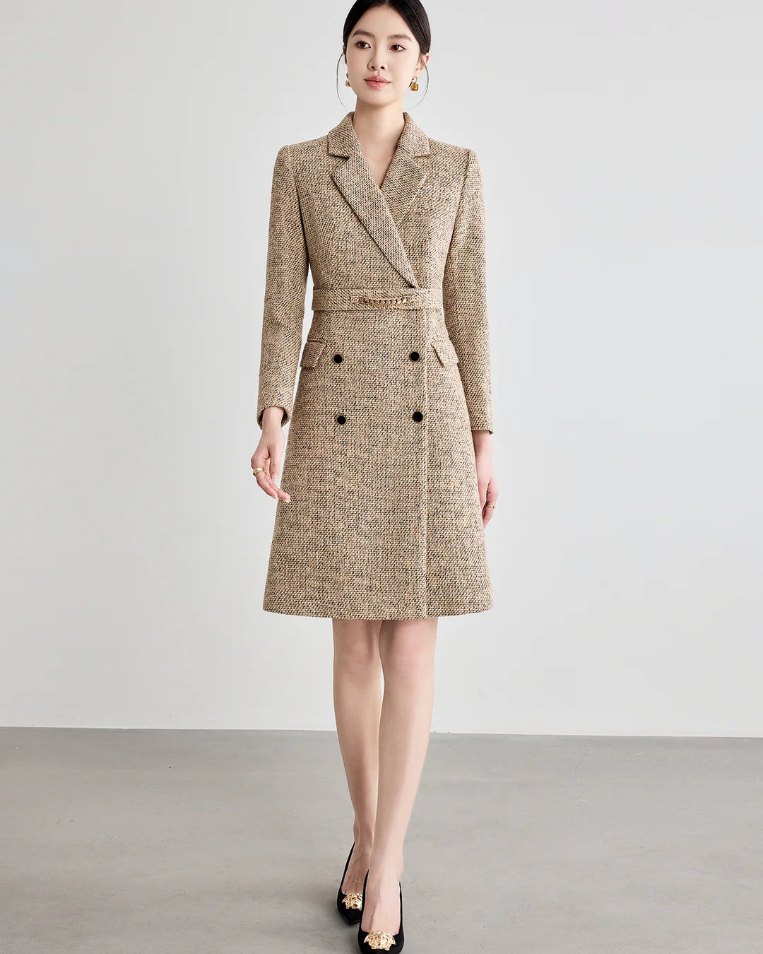 Aubrey Khaki Long Sleeve Midi Dress, church dress​, ladies winter dress​