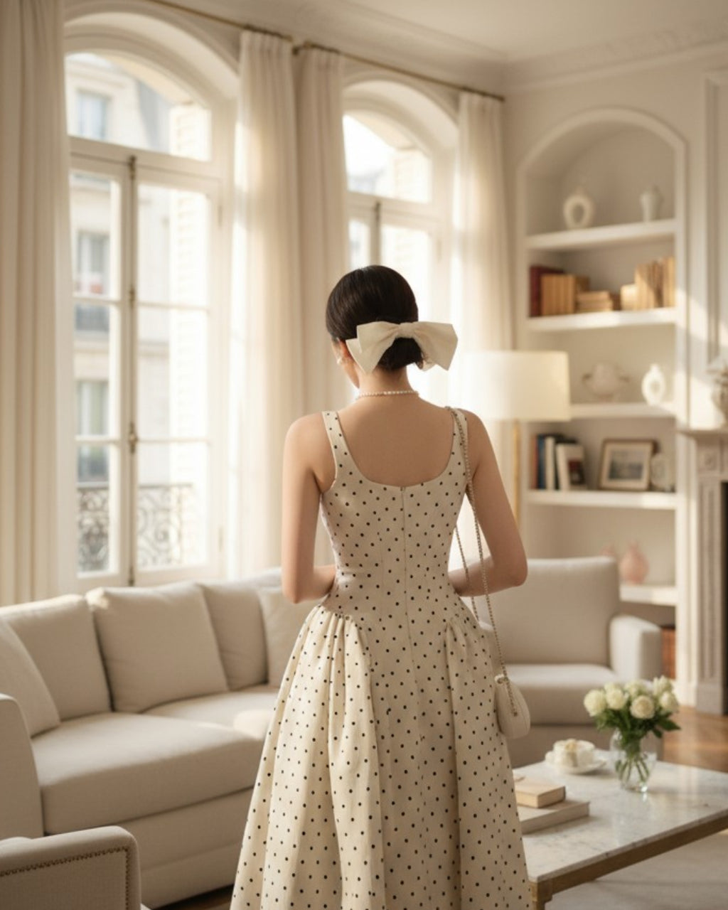 Audrey Midi Dress - Black Polka Dot Print